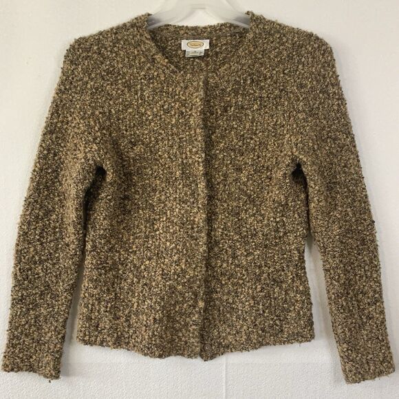 Talbots Cardigan Sweater Women Medium Brown Wool Blend Snap Buttons Cozy Cabin - Picture 1 of 11